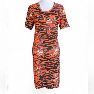 McQ Alexander McQueen tiger stripe and floral print knit midi dress